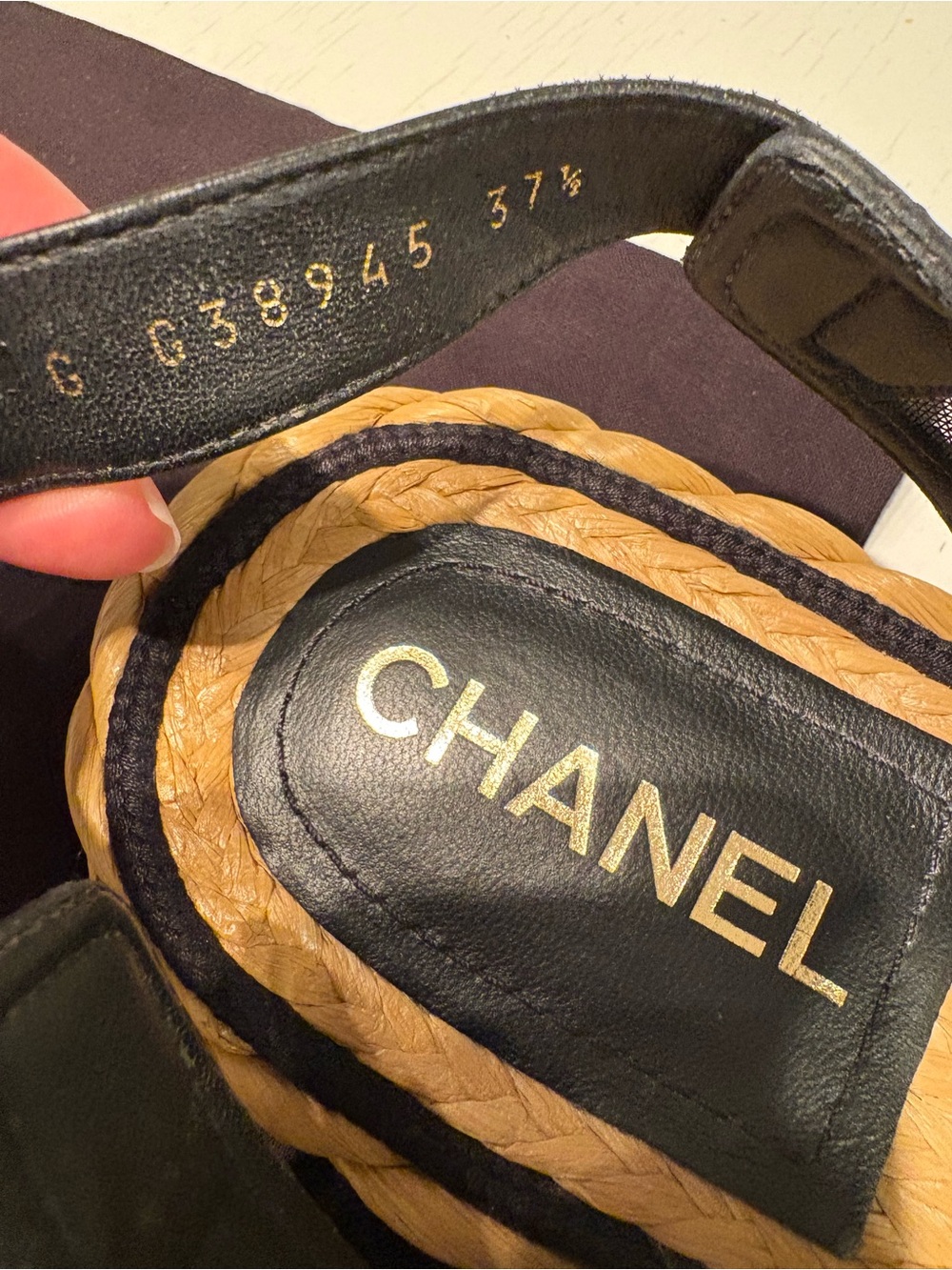CHANEL Black Canvas and Natural Rope Espadrille Sandals - Picture 5 of 11